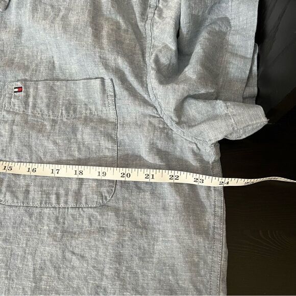 Tommy Hilfiger Shirt Mens Size XL Blue Button Down Short Sleeve Linen Blend - Picture 12 of 13